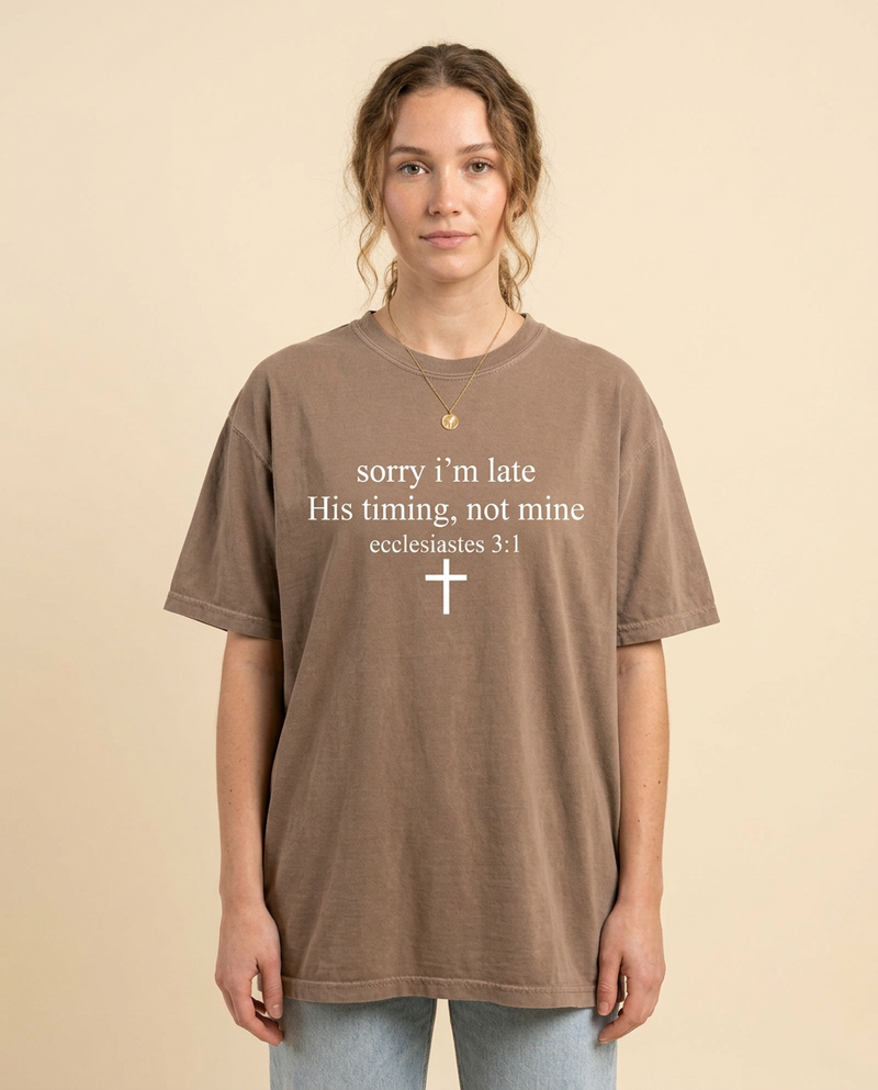His Timing Not Mine Tee — Espresso