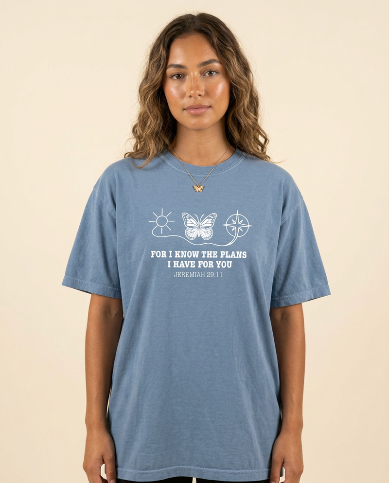 For I Know the Plans Tee — Blue Jean